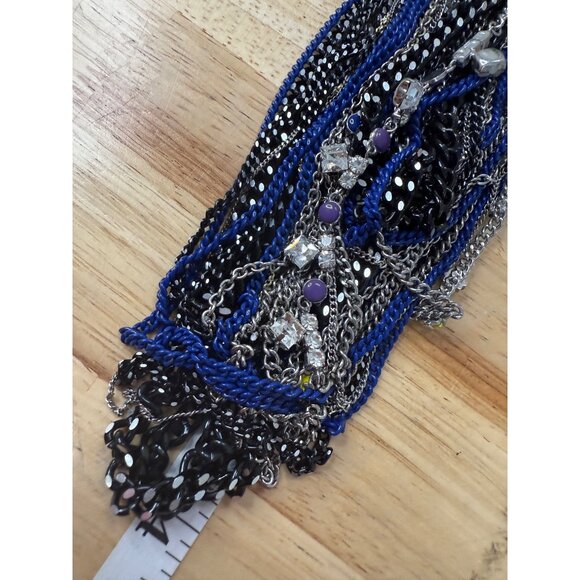 Juicy Couture Multi-Strand Statement Necklace W/ Blue Black & Silver Chains - Picture 8 of 12